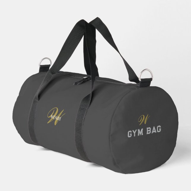 Benutzerdefinierte Grau-Schwarze Monogramm-Anfangs Duffle Bag (Linke Seite)