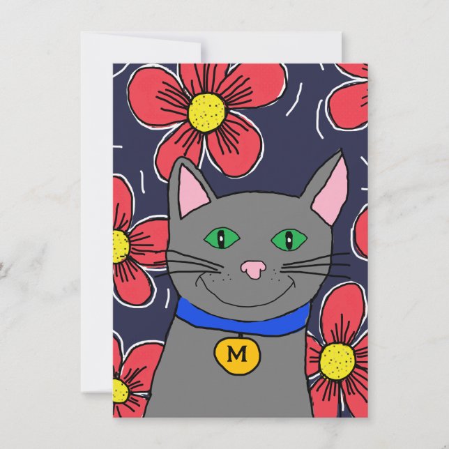 benutzerdefinierte graue Katze mit Blume personali Karte (Vorderseite)