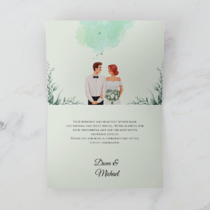 Benutzerdefinierte grüne Aquarell-Fließhochzeit Dankeskarte