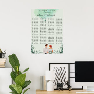 Benutzerdefinierte grüne Aquarell-Hochzeitssitzord Poster
