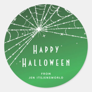 Benutzerdefinierte grüne Spinnennetz-Halloween-Auf Runder Aufkleber