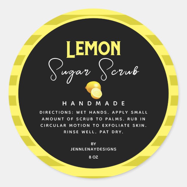 Benutzerdefinierte handgefertigte Lemon Sugar Scru Runder Aufkleber (Vorderseite)