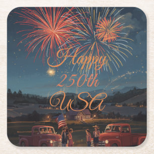 Benutzerdefinierte Happy 250th USA patriotische Fe Rechteckiger Pappuntersetzer