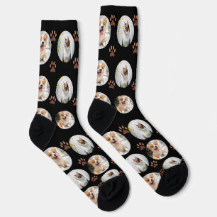 Benutzerdefinierte Haustier-2-Foto-Lila-Pfotenabdr Socken