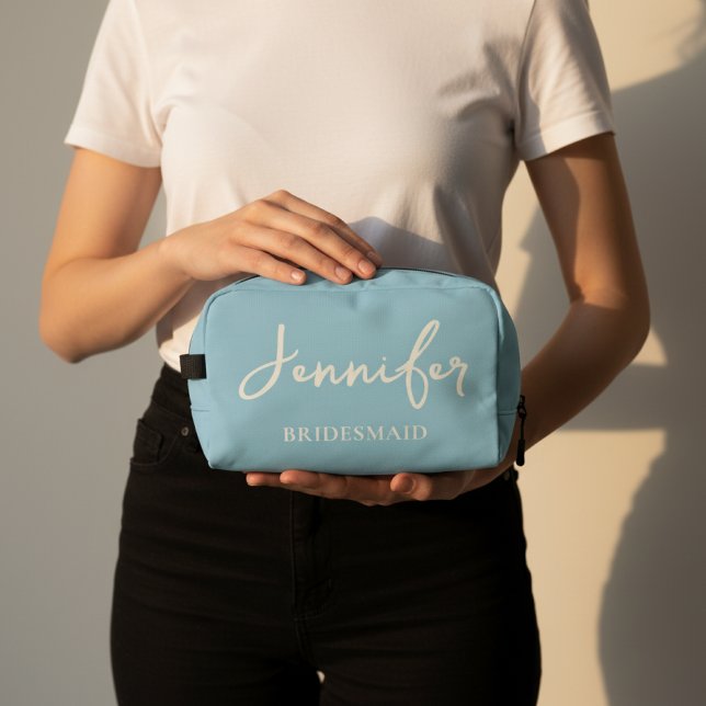 Benutzerdefinierte Hellblaue Brautjungfer Danke-Ta Waschbeutel (Custom Toiletry Bag for Bridesmaids – Bridal Party Proposal or Thank You Gift | Wedding Travel Bag)