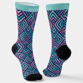 Benutzerdefinierte Helle Dunkelblaue Pinke Geometr Socken