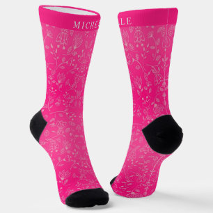 Benutzerdefinierte Helle Pink Florale Silber Blume Socken