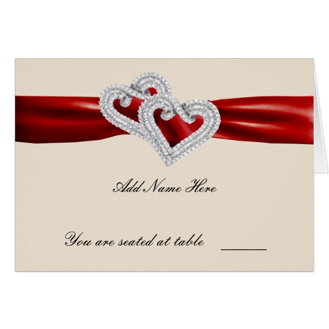 Benutzerdefinierte Herz-Red-Ribbon-Platzkarte (Vorderseite (Horizontal))