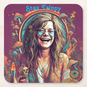 Benutzerdefinierte Hippie Boho Bleib Trippy Vibes  Rechteckiger Pappuntersetzer