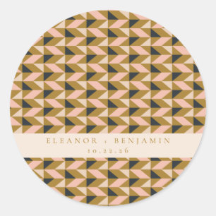 Benutzerdefinierte Hochzeit Blush Gold Schwarz Geo Runder Aufkleber