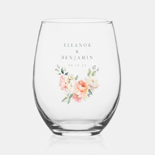 Benutzerdefinierte Hochzeit Blush Rosa Wasserfarbe Weinglas Ohne Stiel