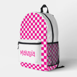 Benutzerdefinierte Hot Pink und Weiß kariert Bedruckter Rucksack