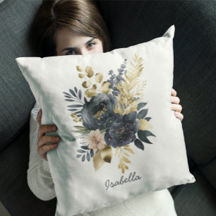 Benutzerdefinierte hübsche Aquarell-Blumen in schw Kissen