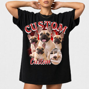Benutzerdefinierte Hunde-Bootleg-Fotocollage, Vint T-Shirt