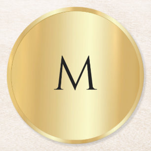 Benutzerdefinierte Imitat Gold Trendy Monogram Mod Runder Pappuntersetzer