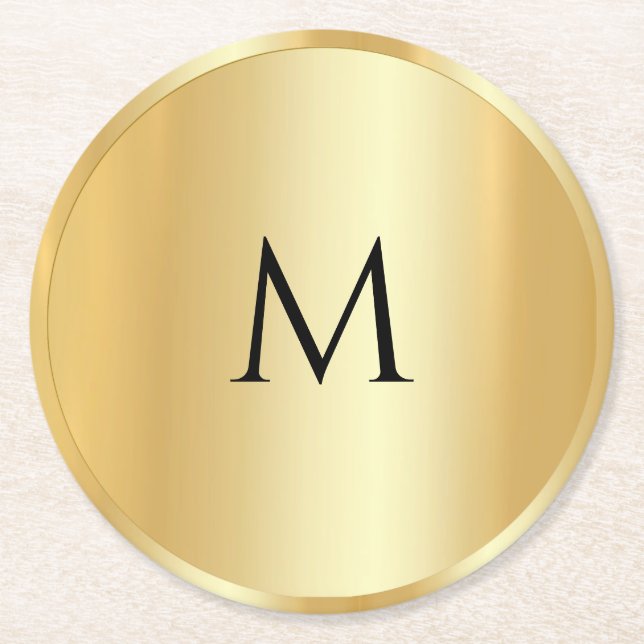 Benutzerdefinierte Imitat Gold Trendy Monogram Mod Runder Pappuntersetzer (Vorderseite)