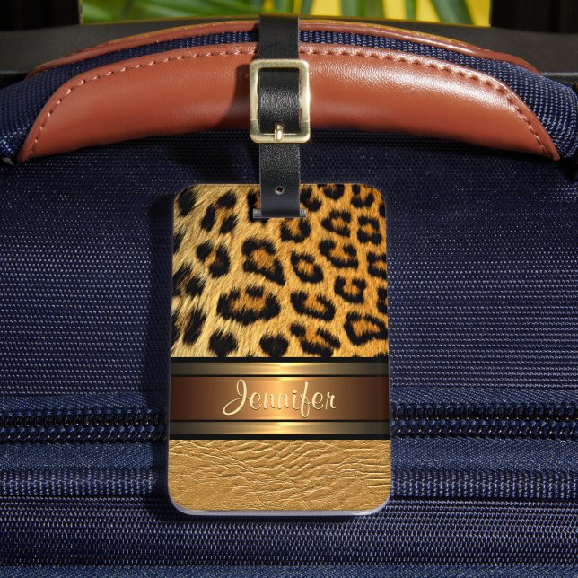 Benutzerdefinierte Imitate Leopard Skin Gold Leder Gepäckanhänger (Vorderseite Insitu 2)