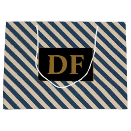 Benutzerdefinierte Initial Blau/Vanilla Stripes Große Geschenktüte