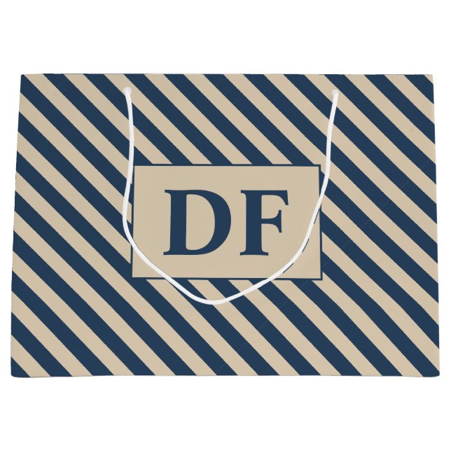 Benutzerdefinierte Initial Blau/Vanilla Stripes Große Geschenktüte (Vorderseite)