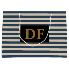 Benutzerdefinierte Initial Blau/Vanilla Stripes Große Geschenktüte