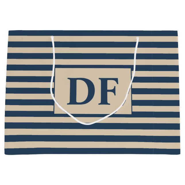 Benutzerdefinierte Initial Blau/Vanilla Stripes Große Geschenktüte (Vorderseite)