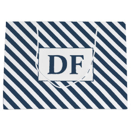 Benutzerdefinierte Initialen Blau/Weiße Streifen Große Geschenktüte