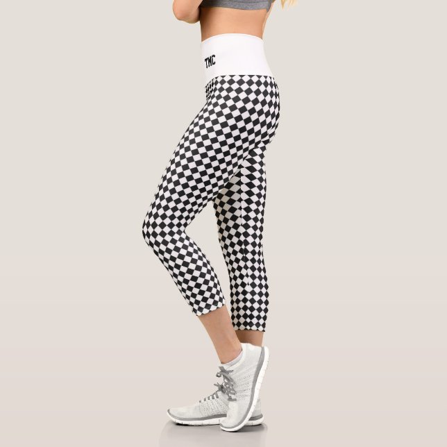 Benutzerdefinierte Initialen für Schwarz-weiße Sch Capri Leggings (Links)