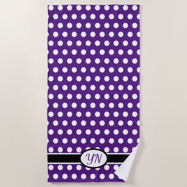 Benutzerdefinierte Initialen Polka Dot Strandtuch (Vorderseite)