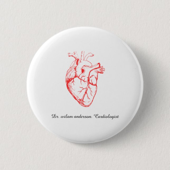 Benutzerdefinierte Kardiologe Herz Anatomie Kunst Button (Vorderseite)