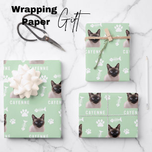 Benutzerdefinierte Katzen-Pet mit Foto & Name Geschenkpapier Set