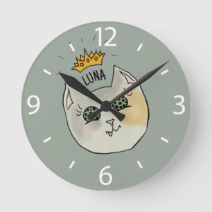 Benutzerdefinierte Katzenname-Kunst - Dicke weiße Runde Wanduhr