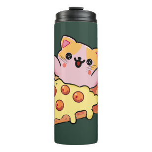 Benutzerdefinierte Kawaii-Katze, die Pepperoni-Piz Thermosbecher