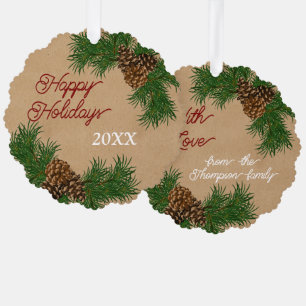 Benutzerdefinierte Kiefernzapfen Tannennadeln Zwei Ornament Karte