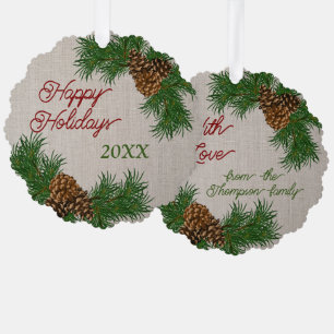 Benutzerdefinierte Kiefernzapfen Tannennadeln Zwei Ornament Karte