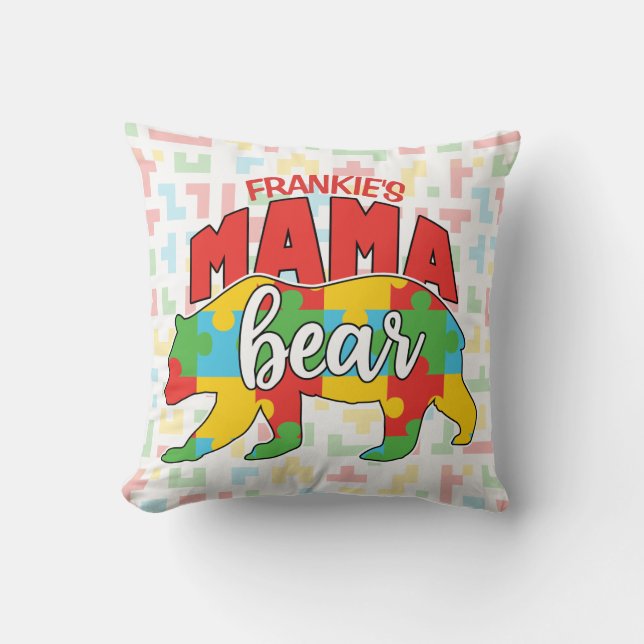 Benutzerdefinierte Kinder NAME Mama Bear Autismus  Kissen (Vorderseite)