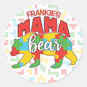 Benutzerdefinierte Kinder NAME Mama Bear Autismus  Runder Aufkleber