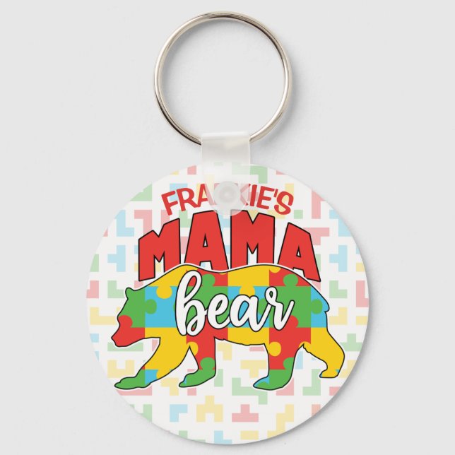 Benutzerdefinierte Kinder NAME Mama Bear Autismus  Schlüsselanhänger (Vorderseite)