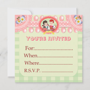 Benutzerdefinierte Kitsch Grün Gingham Kinderparty Einladung