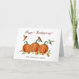 Benutzerdefinierte Kolibris und Kürbisse Thanksgiv Feiertagskarte