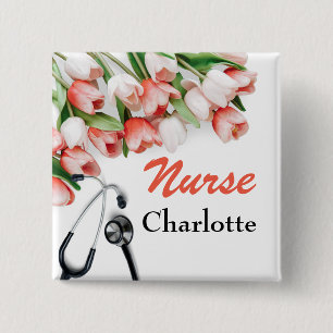 Benutzerdefinierte Krankenschwester mit rosa Tulpe Button