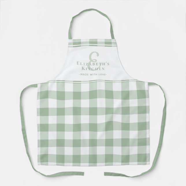 Benutzerdefinierte Küchenmonogramm Name Gingham Ka Schürze (Vorderseite)