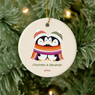 Benutzerdefinierte kuschelige lesbische Pinguine W Keramik Ornament