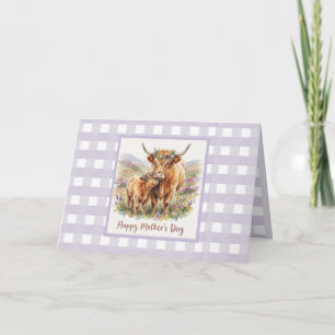 Benutzerdefinierte Lavendel-Hochlandkuh-Gingham-Mu Karte