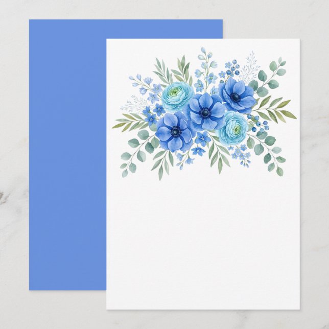 Benutzerdefinierte leere blaue Blumen Save The Date (Vorne/Hinten)