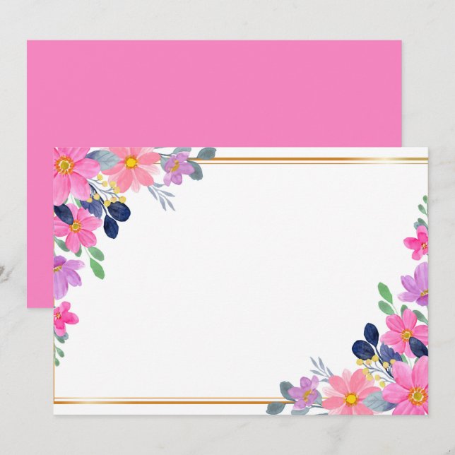 Benutzerdefinierte leere Hot Pink Blumen Save The Date (Vorne/Hinten)