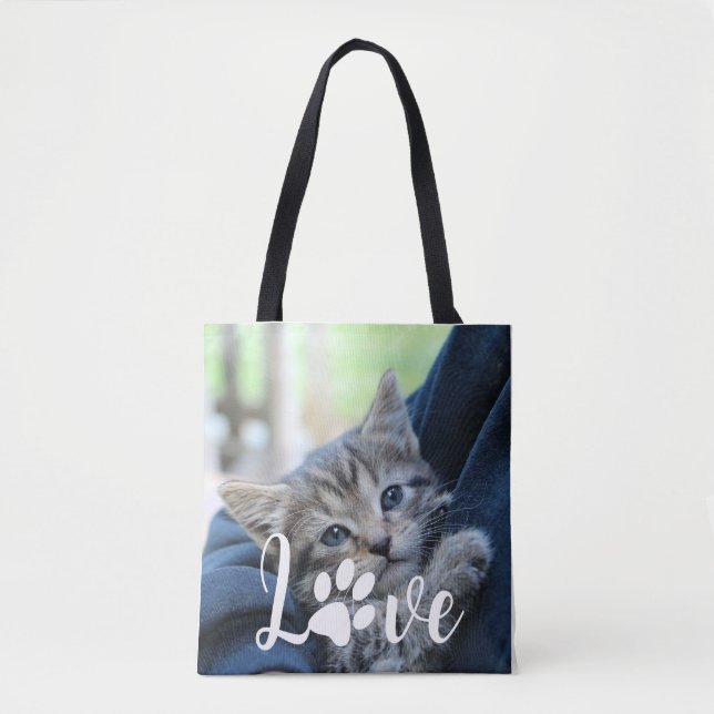 Benutzerdefinierte Liebe Paw Cat Lover Pet Foto Ta Tasche (Vorderseite)