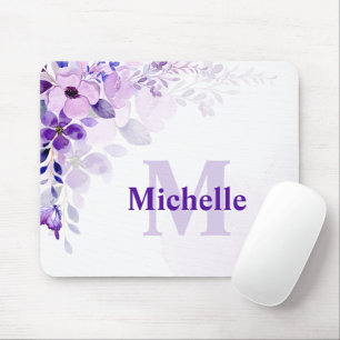 Benutzerdefinierte Lila Blume mit Name und Monogra Mousepad
