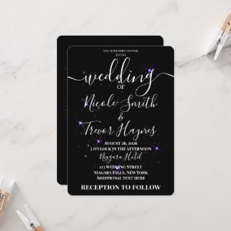 Benutzerdefinierte lila Sterne schwarze Hochzeit Einladung