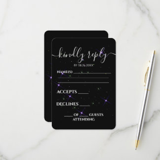 Benutzerdefinierte lila Sterne schwarze Hochzeit RSVP Karte