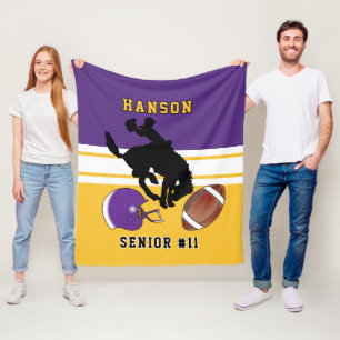Benutzerdefinierte 🏈 Lila, weiß und Gold mit L Fleecedecke